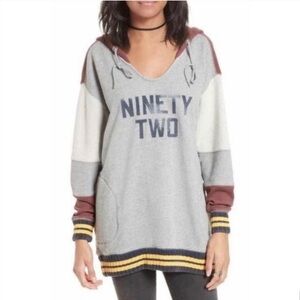 Free People Naomi Oversized Thermal Hoodie Sweatshirt XS Ninety Two Color-block